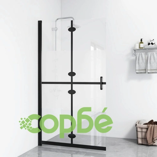 Сгъваема стена за душ наполовина матирано ESG стъкло 90x190 см ➤ топ цена ➤ sorbe.bg