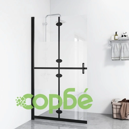 Сгъваема стена за душ наполовина матирано ESG стъкло 110x190 см ➤ топ цена ➤ sorbe.bg