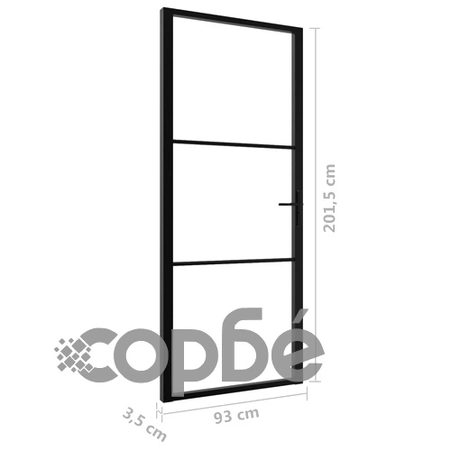 Интериорна врата, ESG стъкло и алуминий, 93x201,5 см, черна ➤ топ цена ➤ sorbe.bg