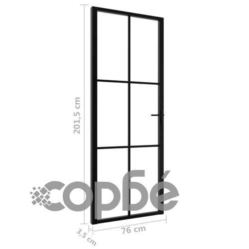 Интериорна врата, ESG стъкло и алуминий, 76x201,5 см, черна ➤ топ цена ➤ sorbe.bg