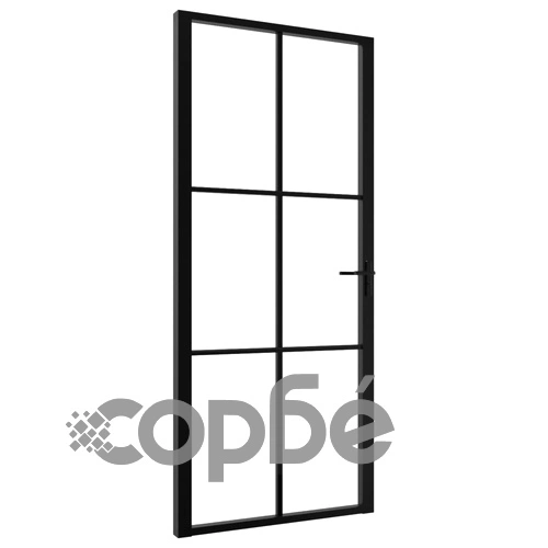 Интериорна врата, ESG стъкло и алуминий, 93x201,5 см, черна ➤ топ цена ➤ sorbe.bg