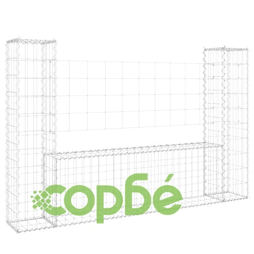 U-образна габионна кошница с 2 стълба, желязо, 140x20x100 см ➤ топ цена ➤ sorbe.bg