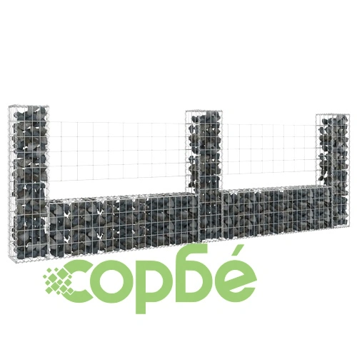 U-образна габионна кошница с 3 стълба, желязо, 260x20x100 см ➤ топ цена ➤ sorbe.bg