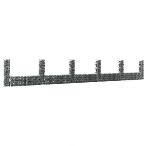 U-образна габионна кошница с 6 стълба, желязо, 620x20x100 см