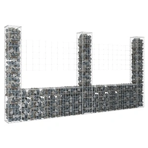 U-образна габионна кошница с 3 стълба, желязо, 260x20x150 см