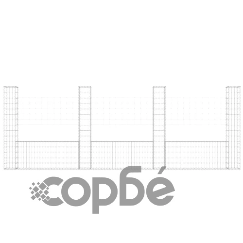U-образна габионна кошница с 4 стълба, желязо, 380x20x150 см ➤ топ цена ➤ sorbe.bg