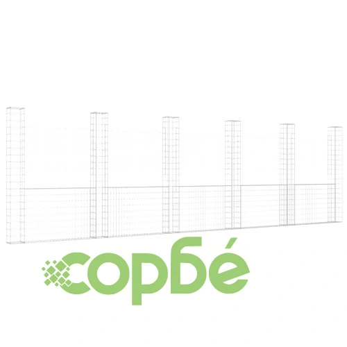 U-образна габионна кошница с 6 стълба, желязо, 620x20x200 см ➤ топ цена ➤ sorbe.bg