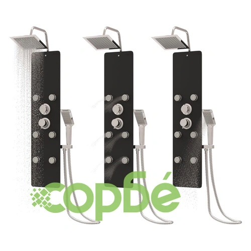 Душ панел, стъклен, 25x47,5x130 см, черен ➤ топ цена ➤ sorbe.bg