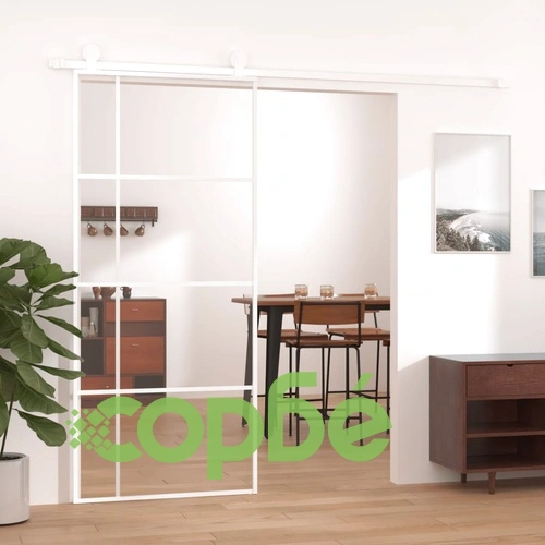 Плъзгаща се врата, ESG стъкло и алуминий, 90x205 см, бяла ➤ топ цена ➤ sorbe.bg