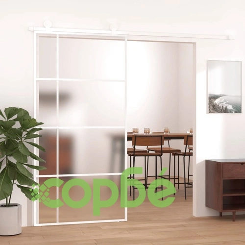 Плъзгаща се врата, ESG стъкло и алуминий, 102,5x205 см, бяла ➤ топ цена ➤ sorbe.bg