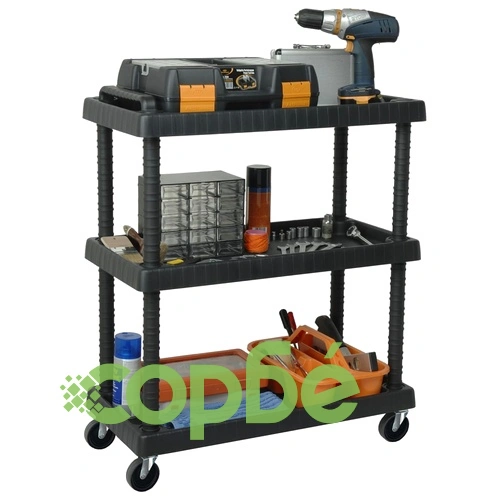 3-етажна количка за инструменти за гараж черна 75x37,5x92 см PP ➤ топ цена ➤ sorbe.bg
