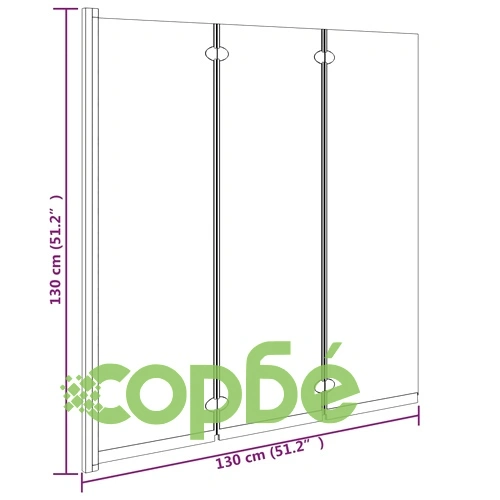 Сгъваема душ преграда, 3 панела, 130x130 см, ESG, черна ➤ топ цена ➤ sorbe.bg