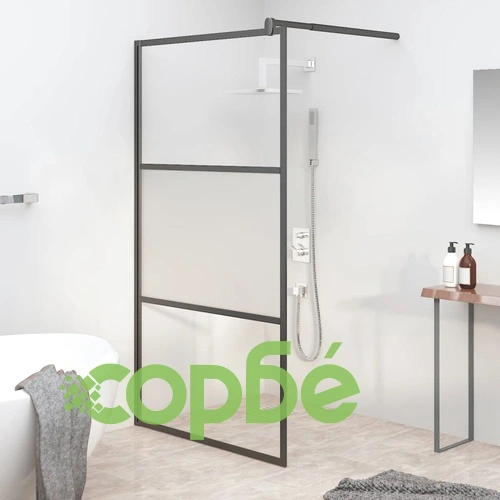 Параван за баня, 115x195 см, полуматирано ESG стъкло, черно ➤ топ цена ➤ sorbe.bg