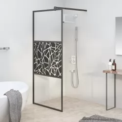 Параван за баня 80x195 см ESG стъкло с каменен дизайн черен
