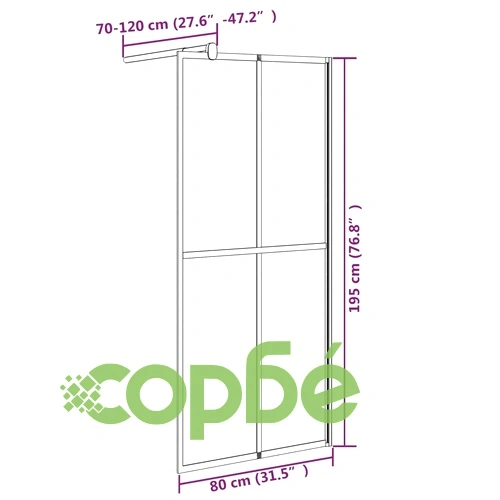 Параван за баня, 80x195 см, тъмно закалено стъкло  ➤ топ цена ➤ sorbe.bg
