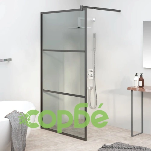 Параван за баня, 100x195 см, затъмнено ESG стъкло, черен ➤ топ цена ➤ sorbe.bg