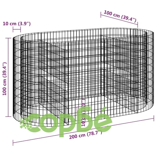 Габион повдигната леха, поцинковано желязо, 200x100x100 cм ➤ топ цена ➤ sorbe.bg