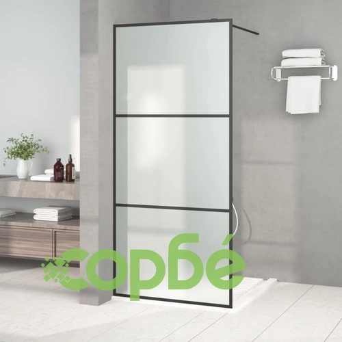 Параван за баня, черен, 90x195 см, матирано ESG стъкло ➤ топ цена ➤ sorbe.bg