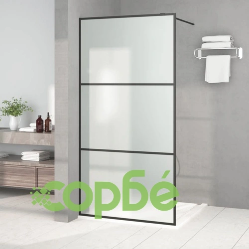 Параван за баня, черен, 100x195 см, матирано ESG стъкло ➤ топ цена ➤ sorbe.bg