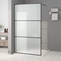 Параван за баня, черен, 115x195 см, матирано ESG стъкло