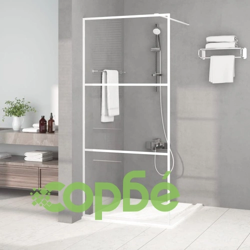 Параван за баня, бял, 90x195 см, прозрачно ESG стъкло ➤ топ цена ➤ sorbe.bg