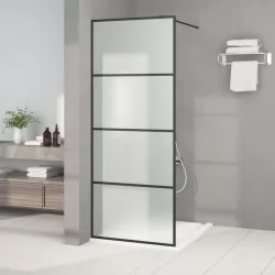 Параван за баня, черен, 80x195 см, матирано ESG стъкло