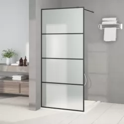 Параван за баня, черен, 90x195 см, матирано ESG стъкло