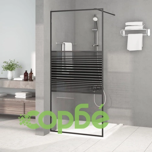 Параван за баня, черен, 90x195 см, прозрачно ESG стъкло ➤ топ цена ➤ sorbe.bg
