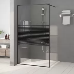 Параван за баня, черен, 115x195 см, прозрачно ESG стъкло