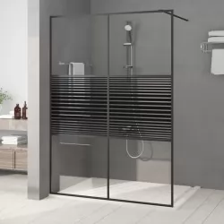 Параван за баня, черен, 140x195 см, прозрачно ESG стъкло