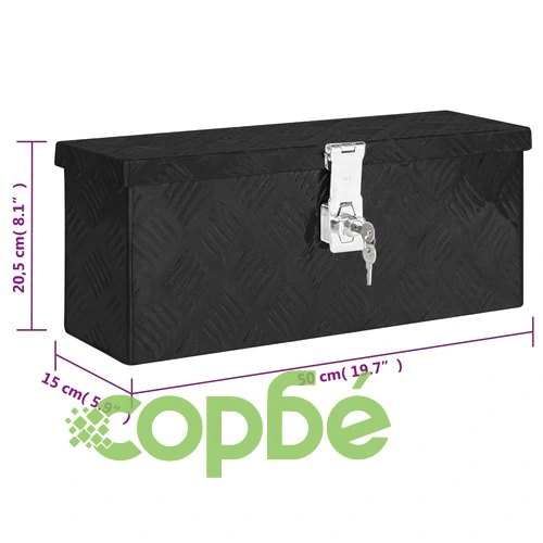 Кутия за съхранение, черна, 50x15x20,5 см, алуминий ➤ топ цена ➤ sorbe.bg