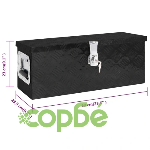 Кутия за съхранение, черна, 60x23,5x23 см, алуминий ➤ топ цена ➤ sorbe.bg