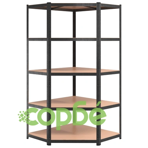 Здрав ъглов стелаж с 5 рафта сив стомана и инженерно дърво ➤ топ цена ➤ sorbe.bg