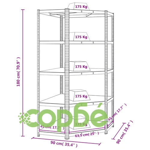 Здрав ъглов стелаж с 5 рафта сив стомана и инженерно дърво ➤ топ цена ➤ sorbe.bg
