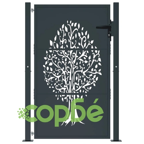 Градинска порта, антрацит, 105x155 см, стомана, дизайн с дърво ➤ топ цена ➤ sorbe.bg