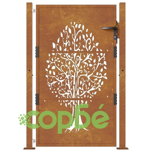 Градинска порта, 105x155 см, кортенова стомана, дизайн с дърво ➤ топ цена ➤ sorbe.bg