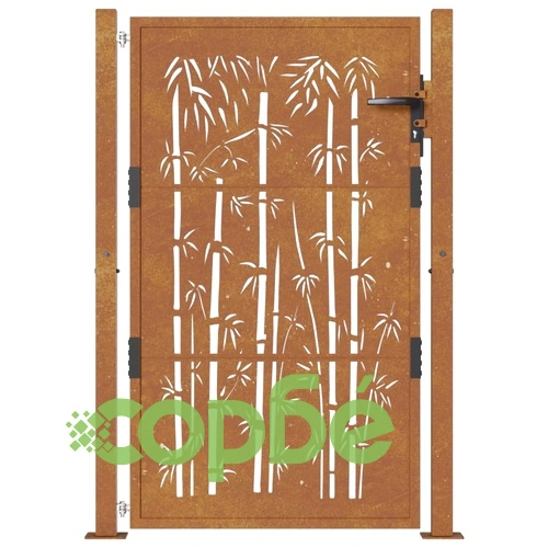 Градинска порта, 105x130 см, кортенова стомана, дизайн с бамбук ➤ топ цена ➤ sorbe.bg