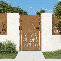 Градинска порта, 105x205 см, кортенова стомана, дизайн с треви
