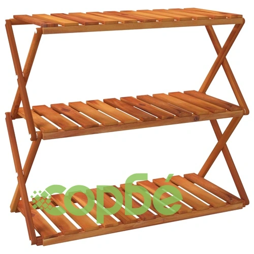 3-етажна сгъваема етажерка кафява 70x31x63 см масивна акация ➤ топ цена ➤ sorbe.bg