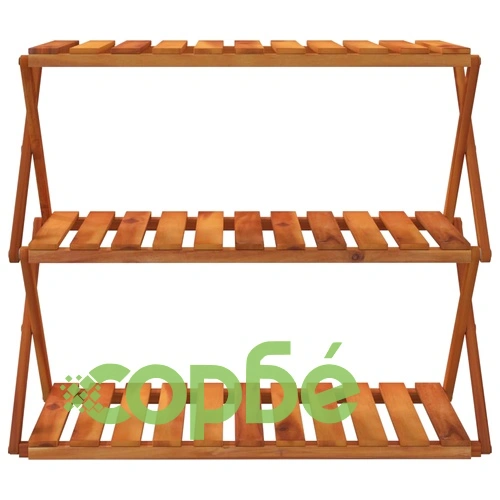 3-етажна сгъваема етажерка кафява 70x31x63 см масивна акация ➤ топ цена ➤ sorbe.bg