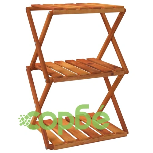 3-етажна сгъваема етажерка кафява 43x31x63 см масивна акация ➤ топ цена ➤ sorbe.bg