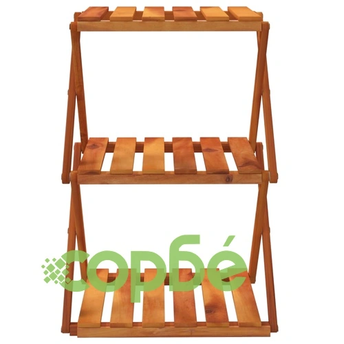 3-етажна сгъваема етажерка кафява 43x31x63 см масивна акация ➤ топ цена ➤ sorbe.bg