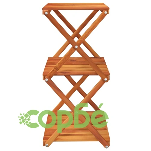 3-етажна сгъваема етажерка кафява 43x31x63 см масивна акация ➤ топ цена ➤ sorbe.bg