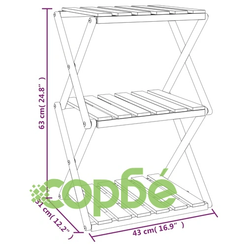 3-етажна сгъваема етажерка кафява 43x31x63 см масивна акация ➤ топ цена ➤ sorbe.bg