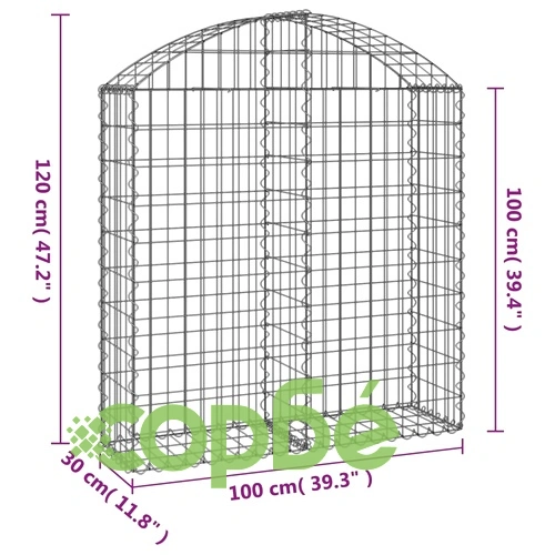 Дъговидна габионна кошница 100x30x100/120 см поцинковано желязо ➤ топ цена ➤ sorbe.bg