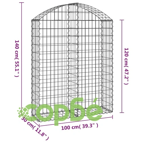 Дъговидна габионна кошница 100x30x120/140 см поцинковано желязо ➤ топ цена ➤ sorbe.bg