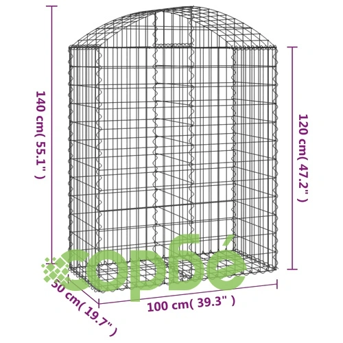 Дъговидна габионна кошница 100x50x120/140 см поцинковано желязо ➤ топ цена ➤ sorbe.bg