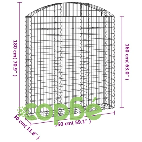 Дъговидна габионна кошница 150x30x160/180 см поцинковано желязо ➤ топ цена ➤ sorbe.bg