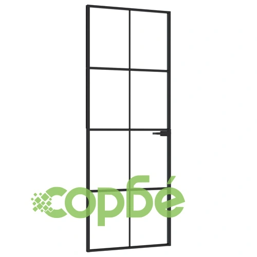 Интериорна врата черна 76x201,5 см закалено стъкло и алуминий ➤ топ цена ➤ sorbe.bg