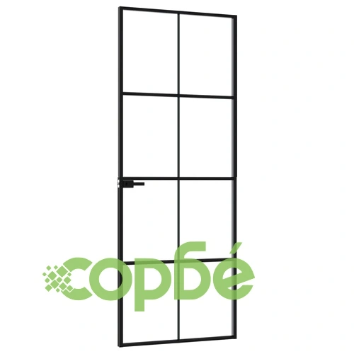 Интериорна врата черна 76x201,5 см закалено стъкло и алуминий ➤ топ цена ➤ sorbe.bg